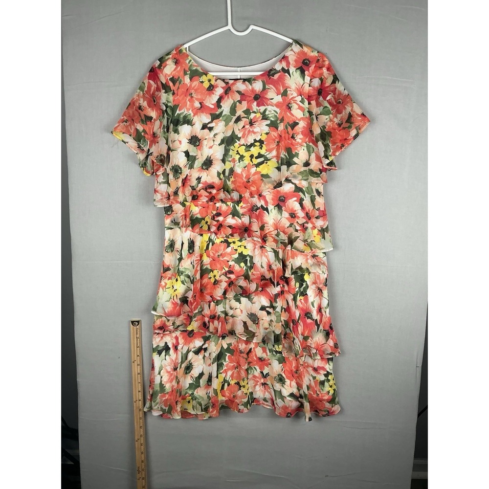 R&K Womens Dress Size 10 Floral Chiffon Tiered‎ Ruffle Short Sleeve Lined
